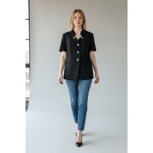 Chancelle Vintage Black Short Sleeve Rhinestone Button Blazer Jacket Size 18